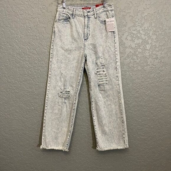 Guess Acid Wash Y2K Wide Leg Crop Jeans - Picture 4 of 11